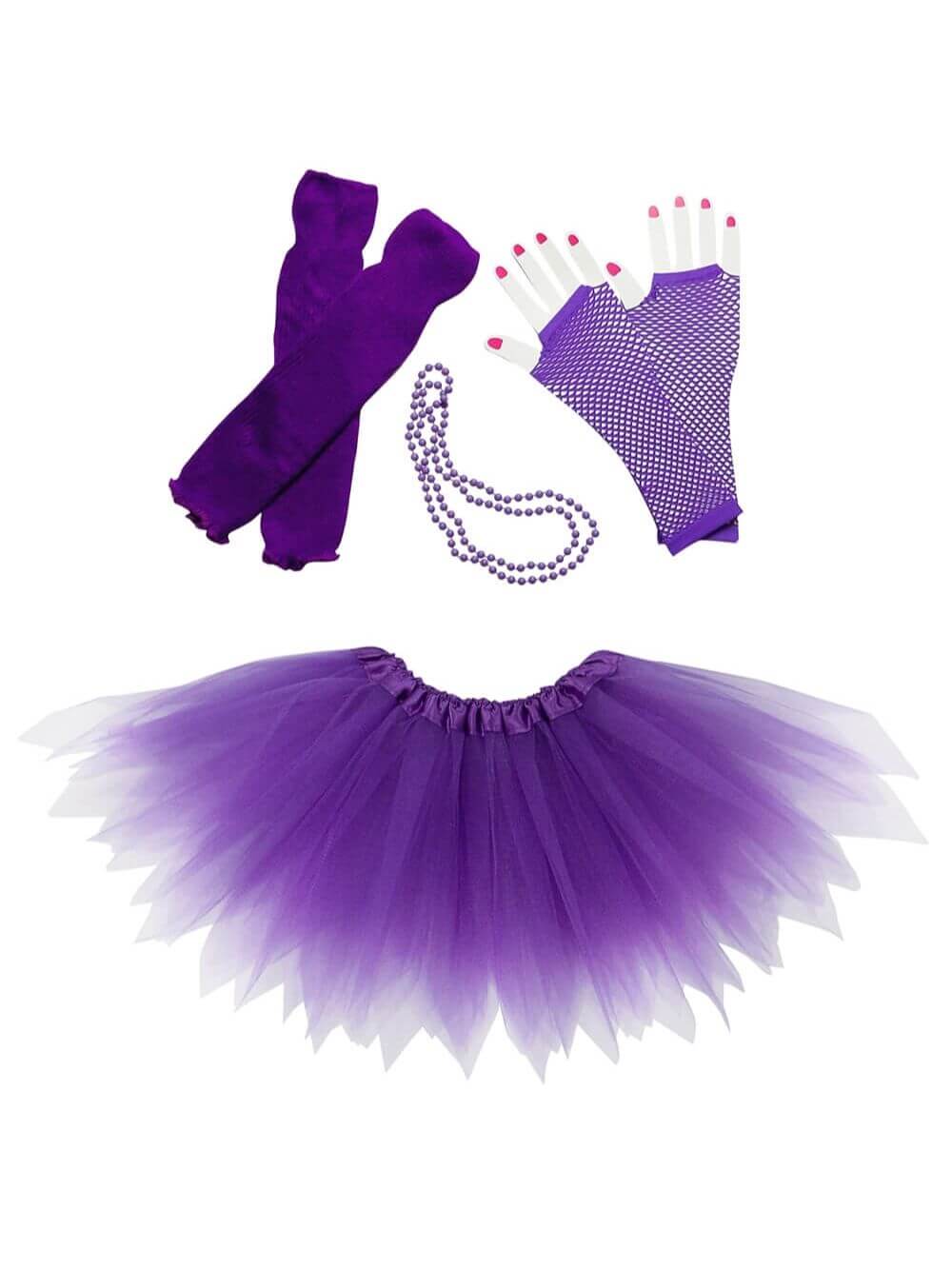 Pixie_80_s_Purple 80s Costume in Neon Purple - 4 Piece Pixie Tutu Set for Girls, Adult, & Plus Sizes - Image 1