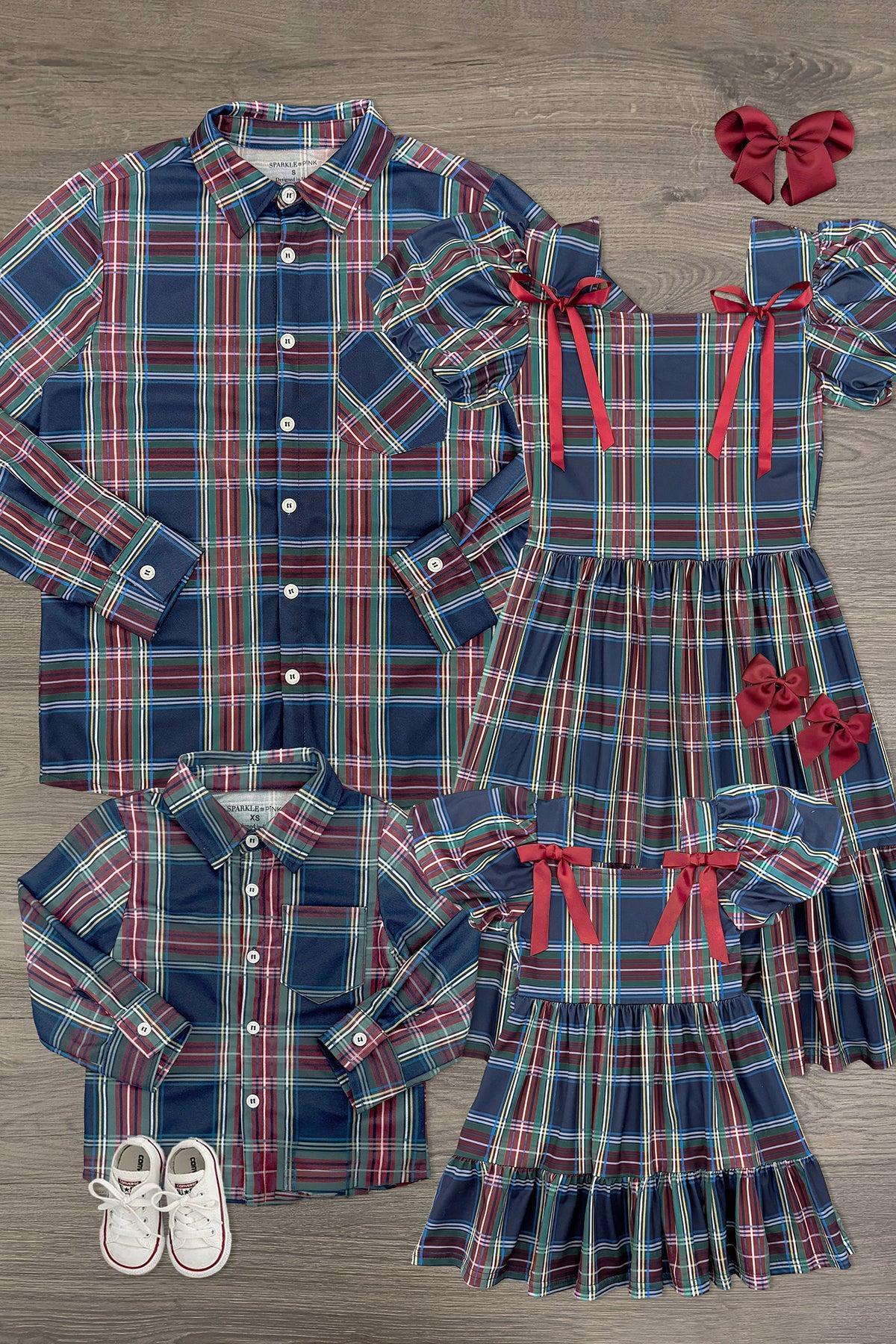 PlaidFamilySet Family Green & Blue Plaid Dresses & Tops - Image 1