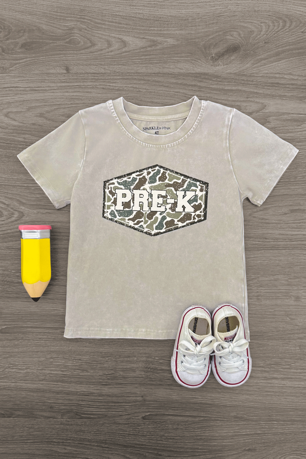 Pre-K-6th "Pre-K - Sixth Grade" Gray Camo Top - Image 1