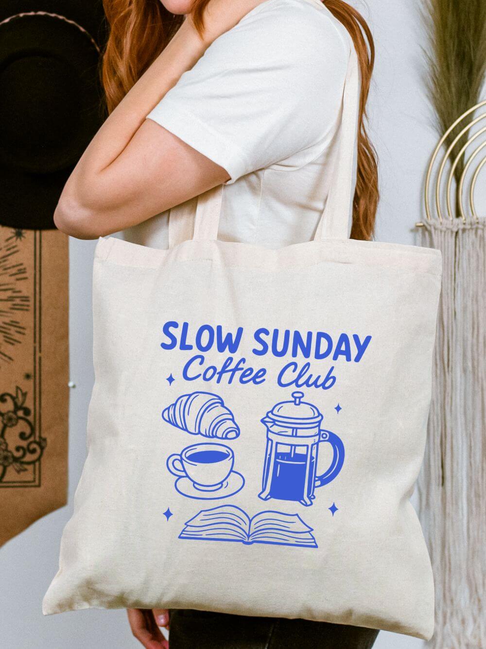 Slow_Sunday_Coffee_Club_Tote Slow Sunday Coffee Club Coffee Lover Cotton Canvas Tote Bag - Image 1