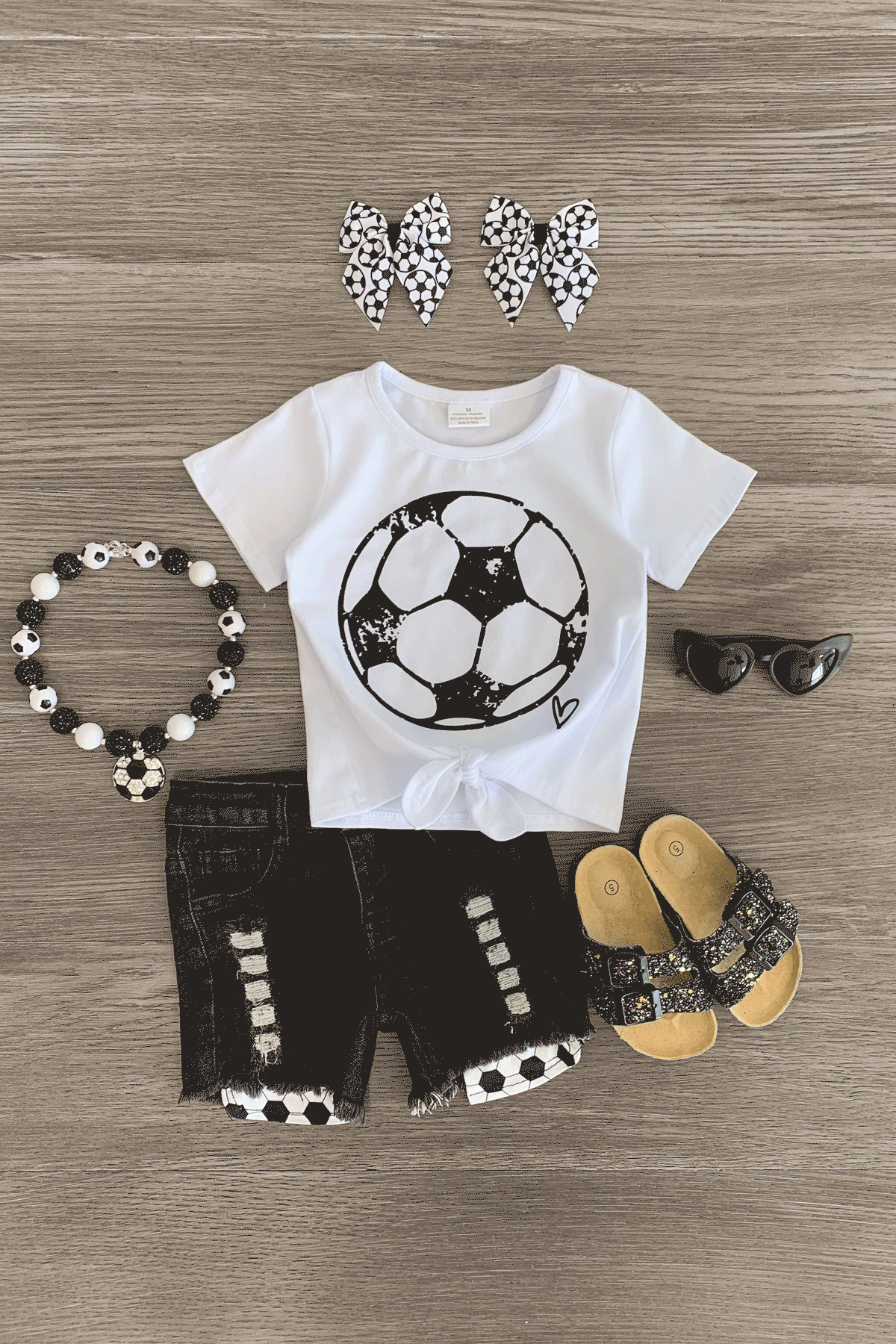 Soccer-Outfit White Soccer Denim Short Set - Image 1