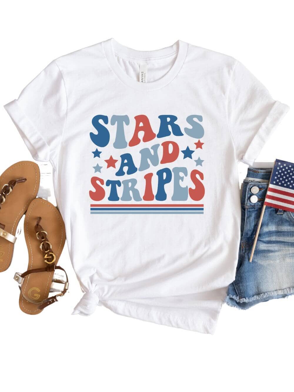 Stars_StripesWhite Stars & Stripes Patriotic 4th of July Patriotic Graphic T-Shirt - Image 1