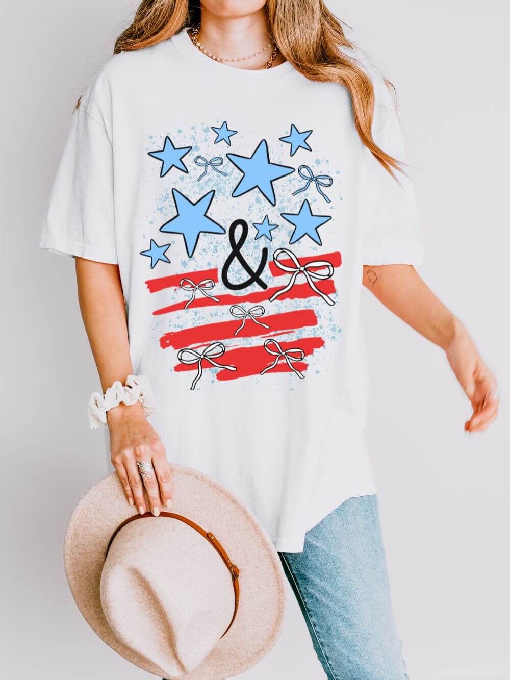 Stars_Stripes_White American Stars & Stripes T-Shirt Patriotic July 4th Graphic Tee - Image 1
