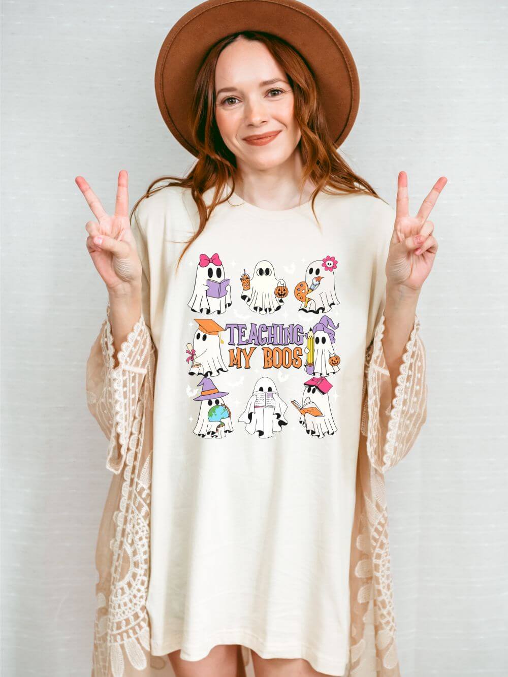 TeachingmyBoosSoftCream Teaching My Boos Halloween Tee Bella + Canvas Teacher Shirt T-Shirt - Image 1