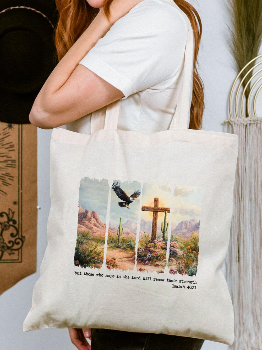 Those_Who_Hope_Tote Those Who Hope in the Lord Christian Church Cotton Canvas Tote Bag - Image 1