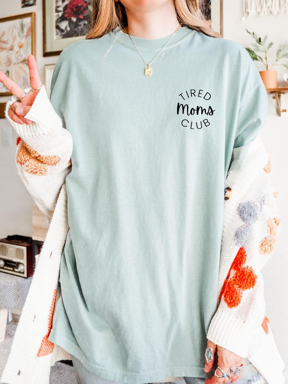 TiredMomsBay Tired Moms Club Embroidered Tee Comfort Colors Short Sleeve Graphic T-Shirt - Image 1