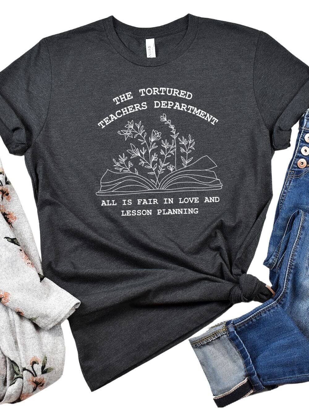 TorturedDarkGrayHeather The Tortured Teachers Department Teacher Graphic T-Shirt - Image 1