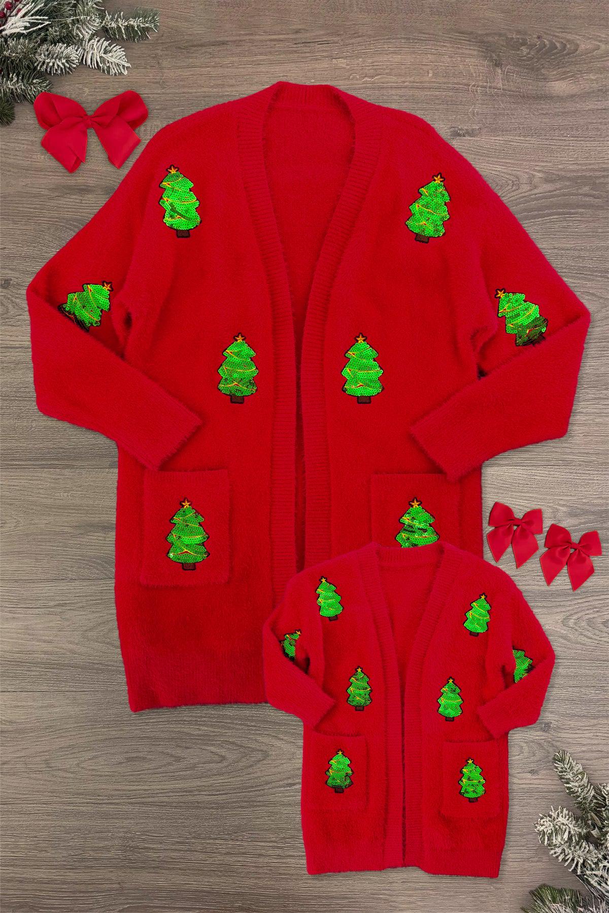 Tree_Cardigans_0b58b620-9197-43b9-9032-2b0981132484 Mom & Me - Cozy Sequin Christmas Tree Cardigan - Image 1