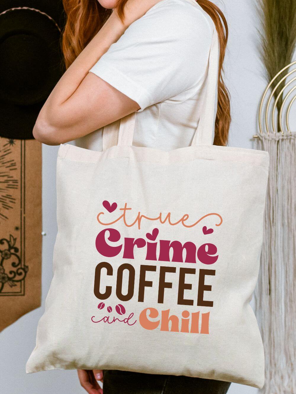 True_Crime_Coffee_Chill_Tote True Crime Coffee and Chill Cotton Canvas Tote Bag - Image 1