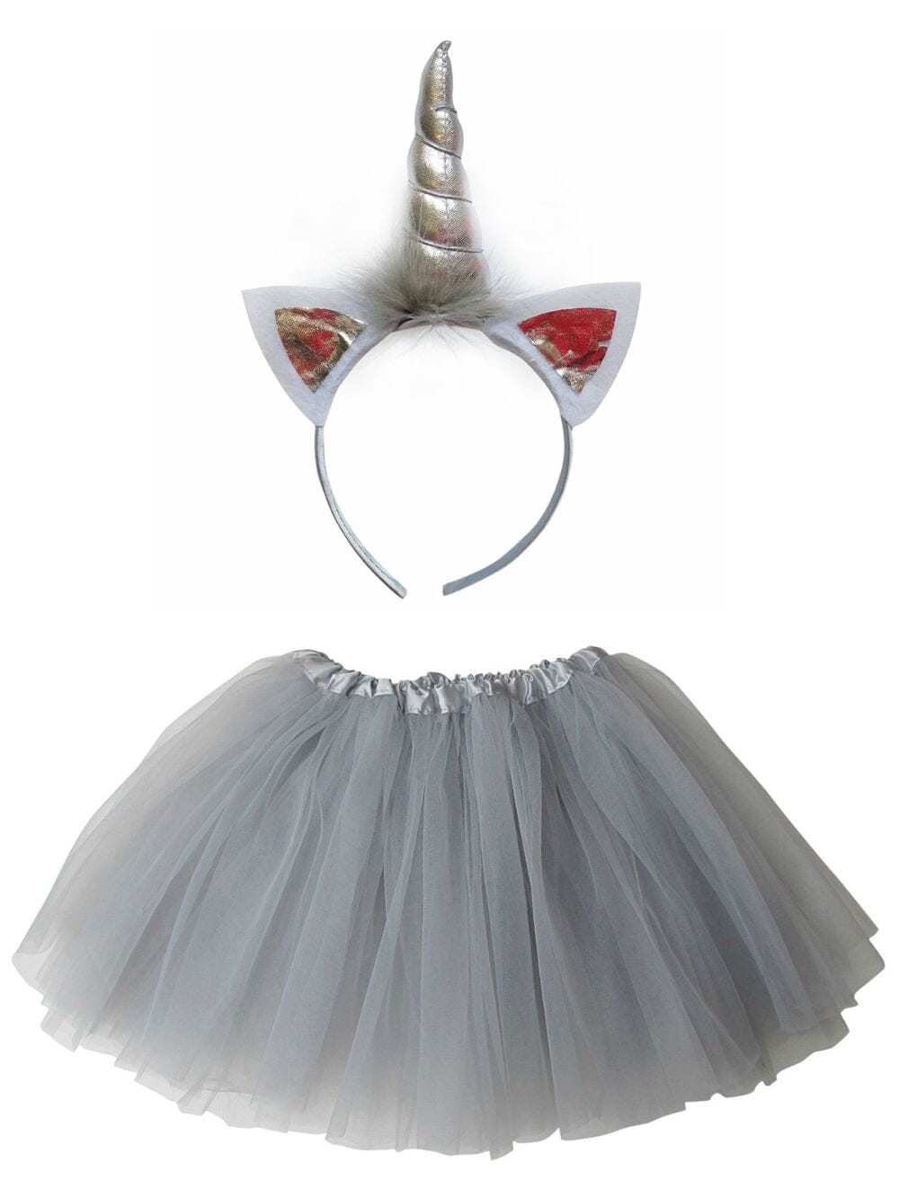 Uni_HB_Tutu_Silver Adult Silver Unicorn Costume - Tutu Skirt & Headband Horn Set for Adult or Plus Size - Image 1