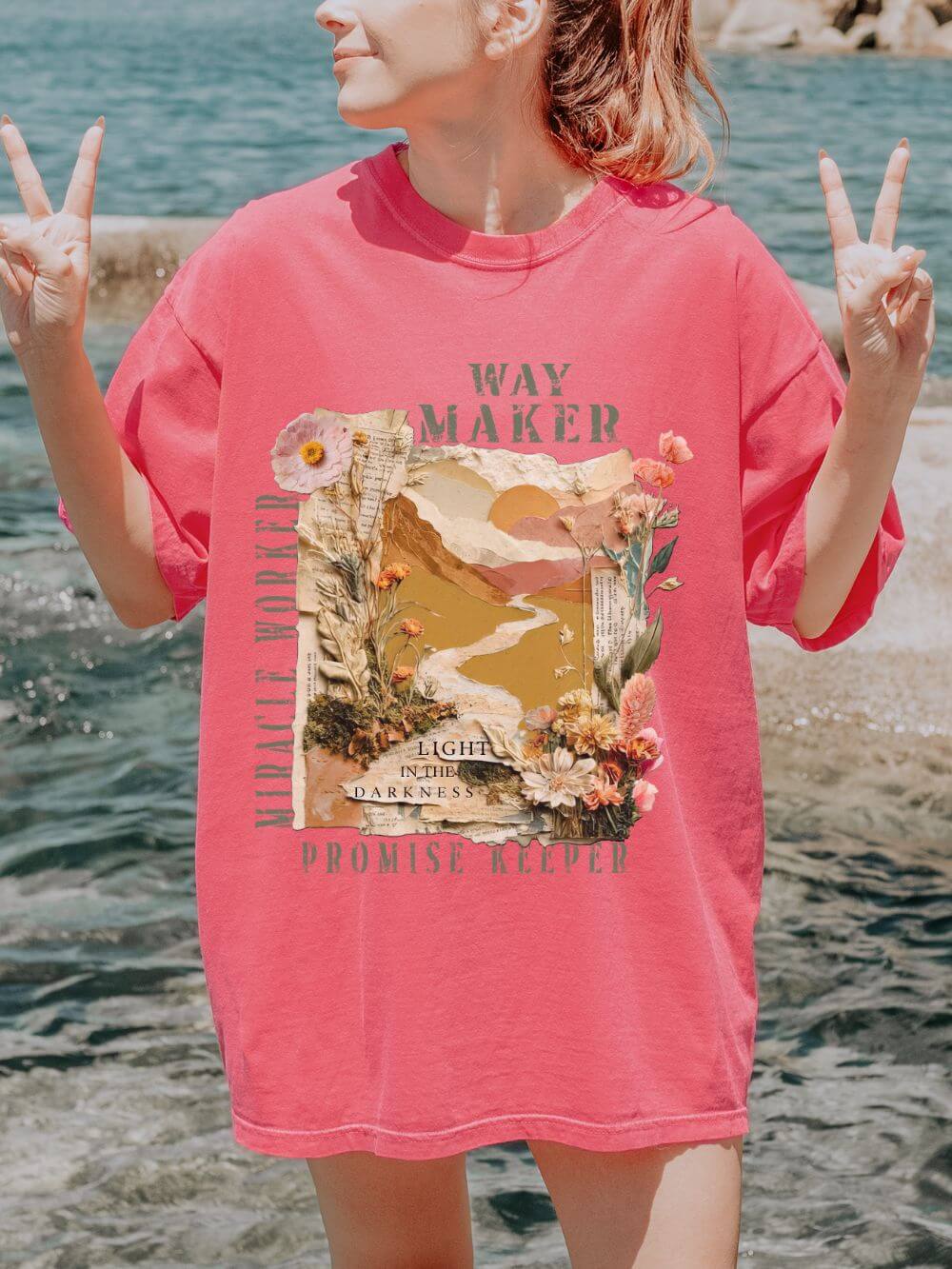 Waymaker_Watermelon Way Maker Promise Keeper Floral Graphic T-Shirt Christian Inspirational Tee - Image 1
