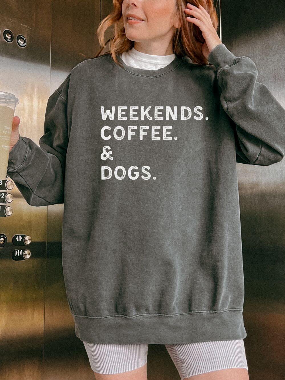 Weekend_Coffee_Dogs_Pepper Weekends, Coffee, & Dogs Comfort Colors Crew Neck Pullover Unisex Sweatshirt - Image 1