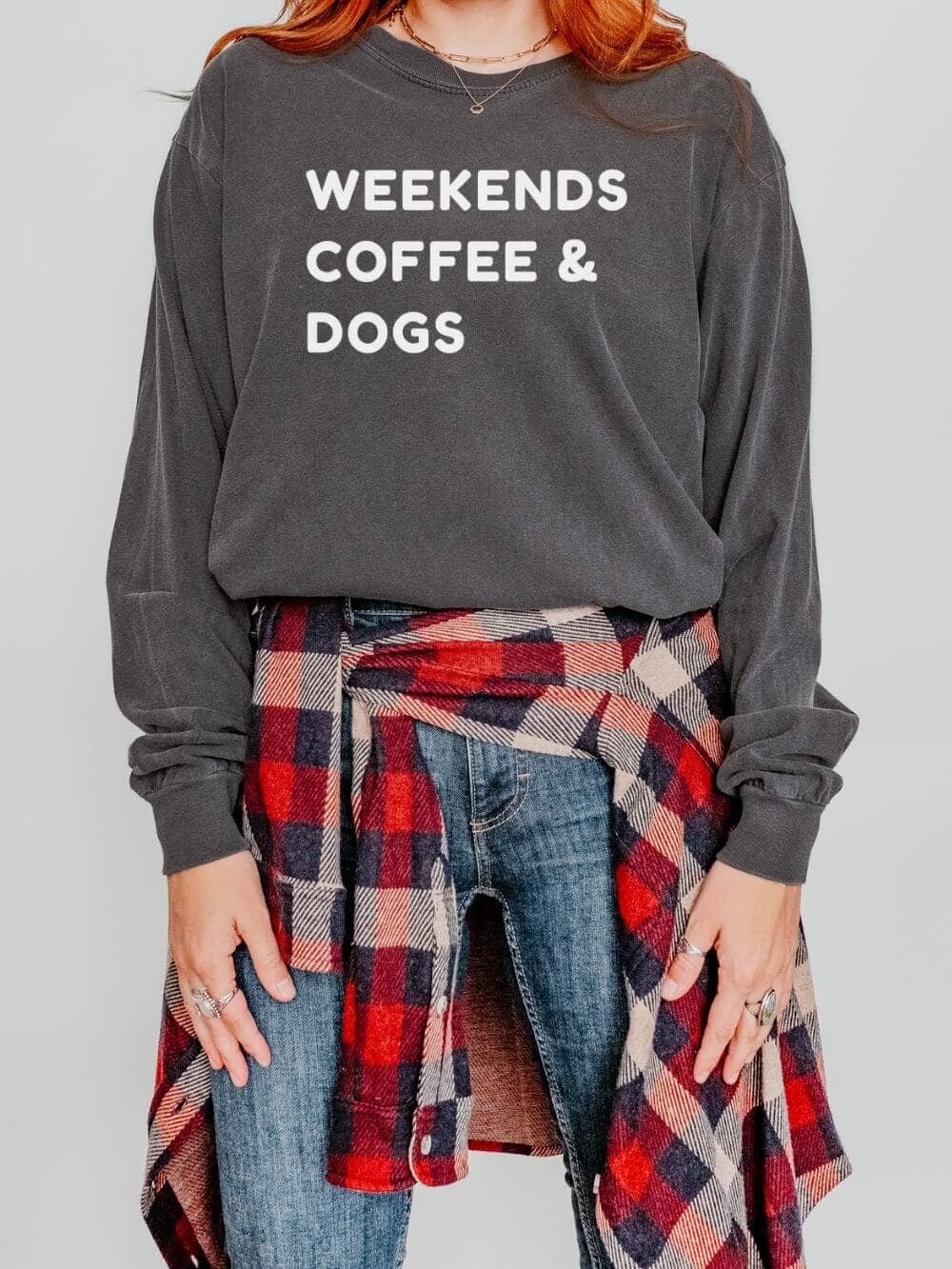 WeekendsCoffeeDogs-Blue-Pepper_0f5154e6-d036-4bc6-b5fb-777c9a4f756f Weekends Coffee & Dogs Comfort Colors Long Sleeve Unisex Graphic T-Shirt - Image 1