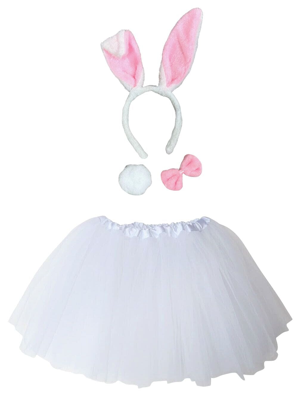 WhiteRabbitCostume_59a1960e-02ec-48fd-93db-4bf12b04adca White Bunny Rabbit Costume Set for Adults & Plus Size – Bunny Ears Headband, Bow Tie, Tail & Tutu Skirt – Halloween or Cosplay Dress-Up - Image 1