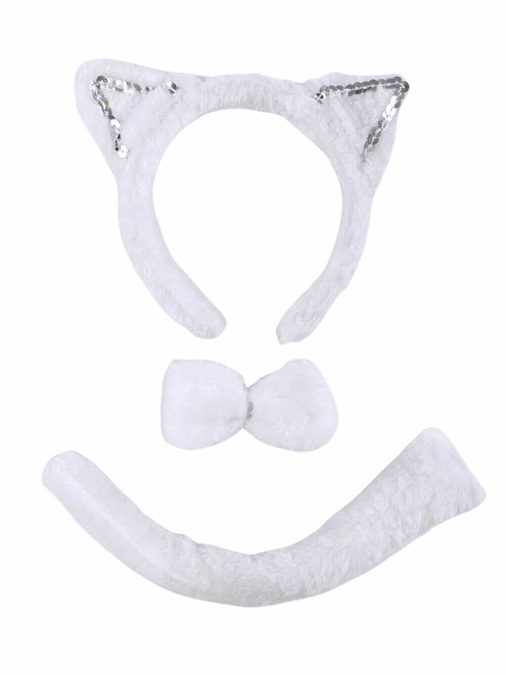 White_Cat_Headband White Cat Girls Headband Ears, Kid or Adult Size Costume Accessories Individual or Wholesale Bulk Multipack - Image 1