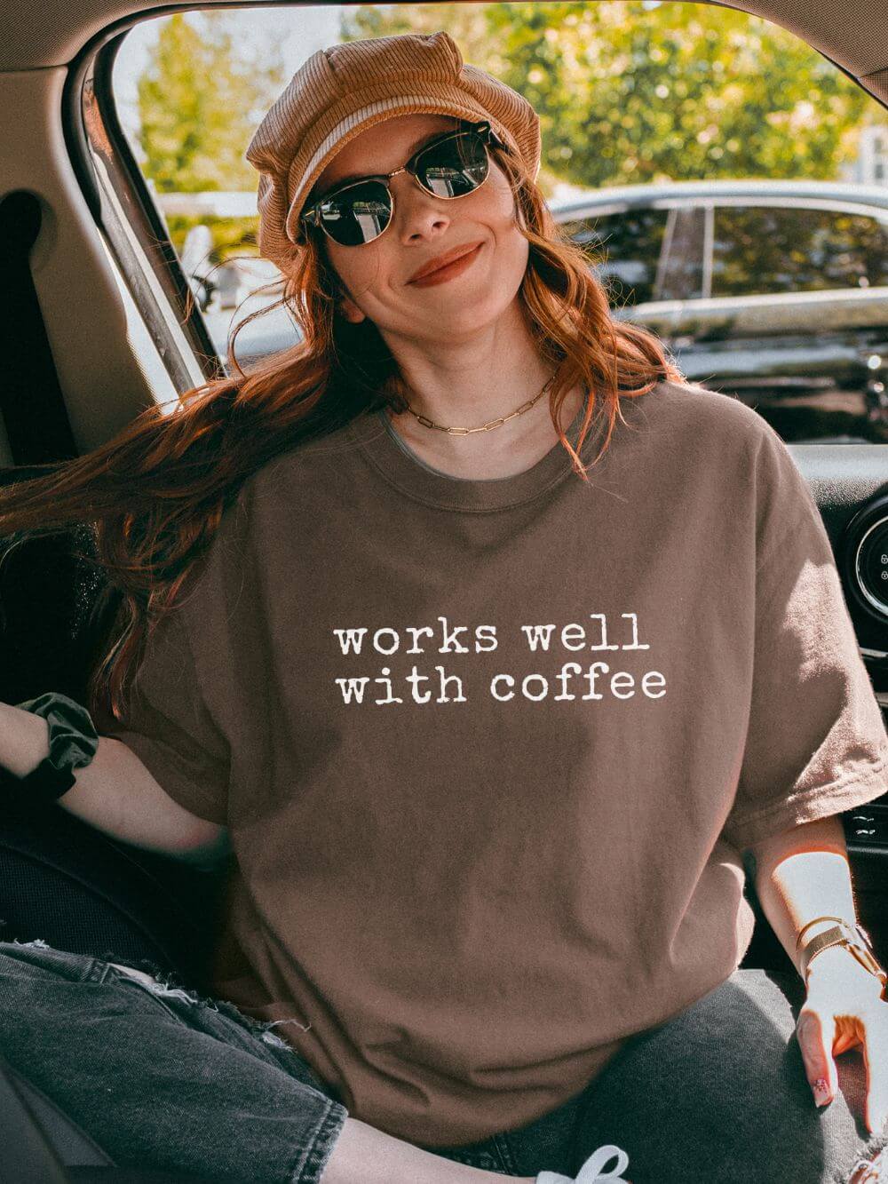 Works_Well_with_Coffee_Espresso Works Well with Coffee Graphic T-Shirt Unisex Short Sleeve Tee - Image 1