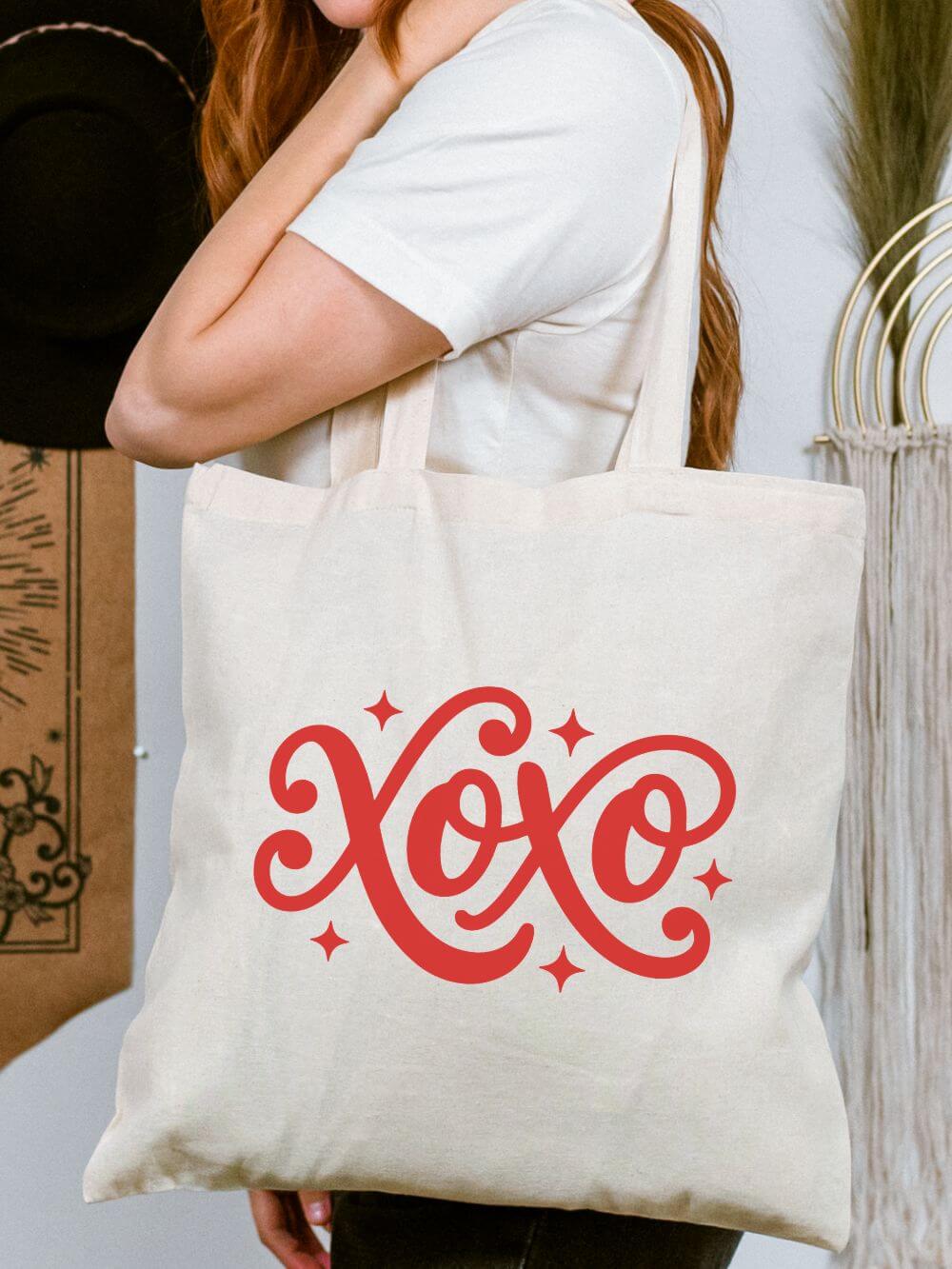 XOXO_Red_Tote XOXO Red Script Hugs & Kisses Cotton Canvas Tote Bag - Image 1