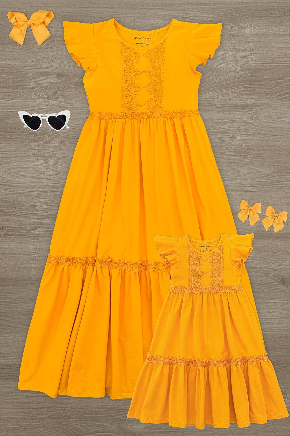 YellowMaxi Mom & Me - Mustard Eyelet Lace Dress - Image 1