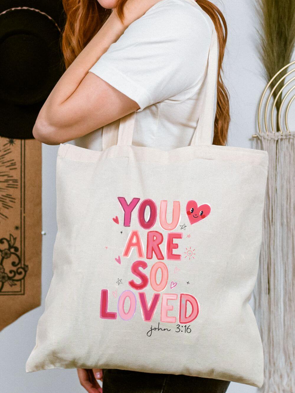 You_Are_So_Loved_Tote You Are So Loved John 3:16 Heart Christian Cotton Canvas Tote Bag - Image 1