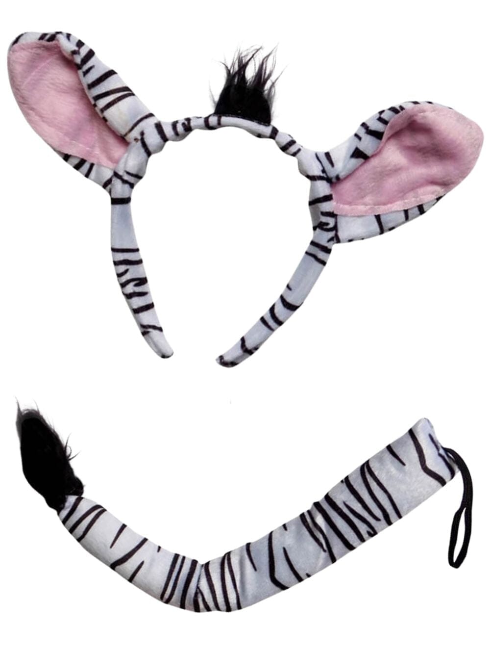 ZebraHeadbandTail Zebra Headband Ears & Tail, Kid or Adult Size Costume Accessories Individual or Wholesale Bulk Multipack - Image 1