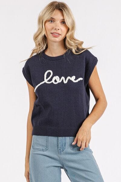 a3526909-2892-4979-b4e5-7b7537984e62-Min Mittoshop Contrast Letter Round Neck Cap Sleeve Knit Top - Image 1
