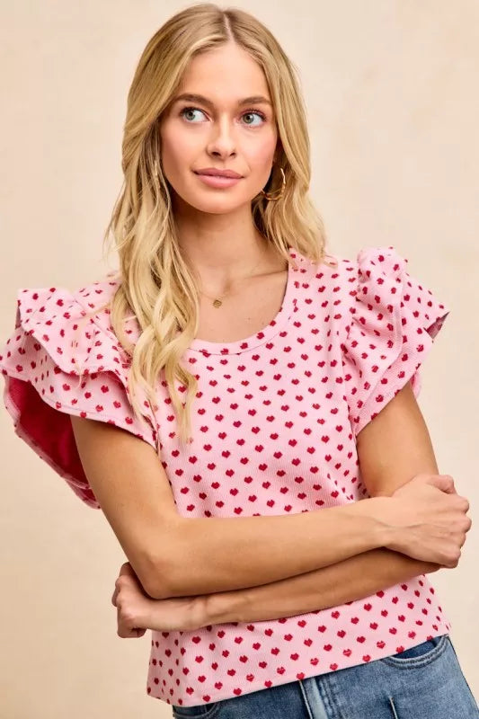 a43b1b54-f1b4-4087-8941-12d0c057e85e-Max-Origin BiBi Heart Patterned Knit Ruffled Sleeves Top - Image 1