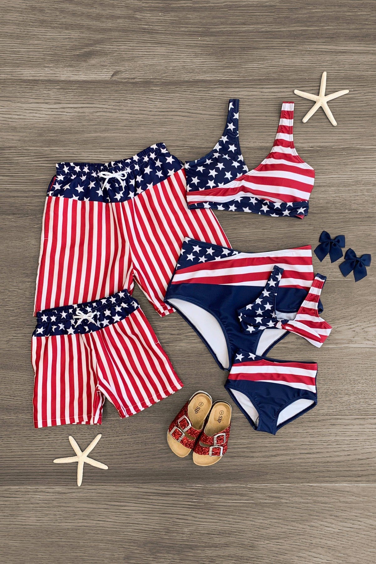 abstract-american-flag-family-swimsuits-swimsuit-sparkle-in-pink-29149799678026 Abstract American Flag Family Swimsuits - Image 1