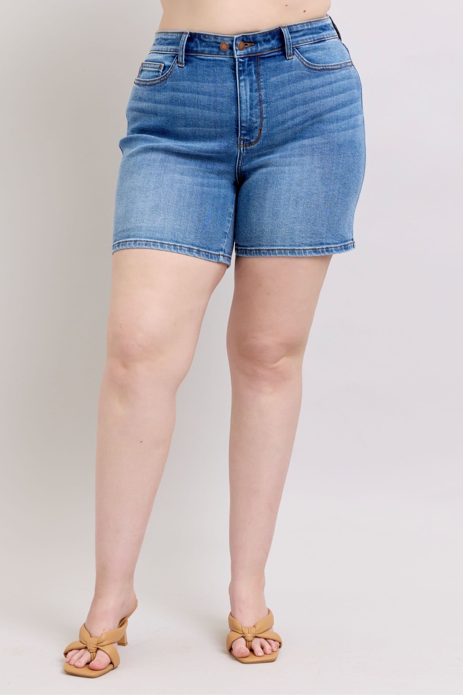 accda9a8-c48a-4482-ae7b-c089cd1517d1-Max Judy Blue Full Size 2 Button Denim Shorts with Pockets Plus Size - Image 1