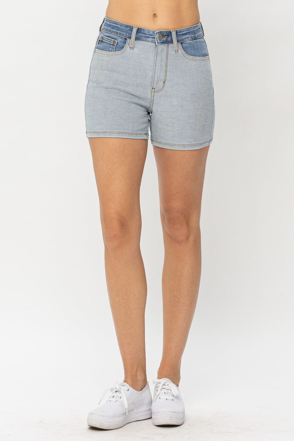 b4670c95-45e3-4b9e-b74e-7d3c734fdd80-Max Judy Blue Full Size Color Block Denim Shorts - Image 1