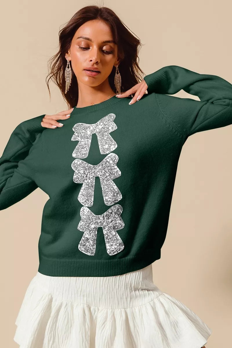 bd0b73dad2d448be934c11bcf4300efd-Max-Origin SO ME Sequins Bow Ribbon Embellished Christmas Sweater - Image 1