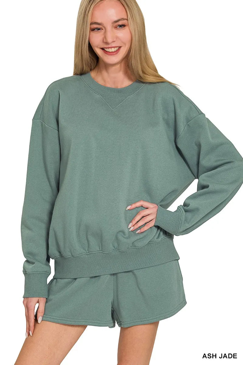 bfc24e6989264e5f88b111bfdf55aad8-Max-Origin Zenana Fleece Long Sleeve Sweatshirts & Shorts Set - Image 1