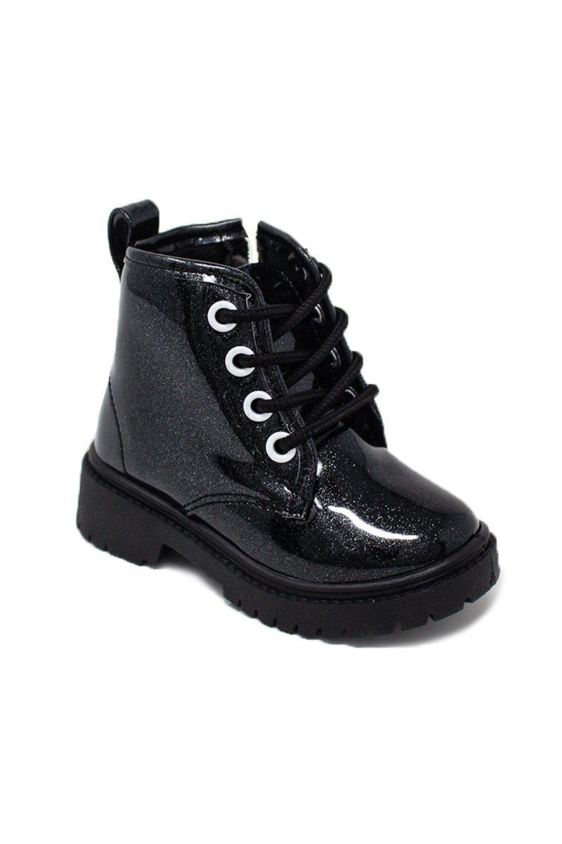 black-glitter-lace-up-combat-boots-footwear-sparkle-in-pink-867219 Black Glitter Lace-Up Combat Boots - Image 1