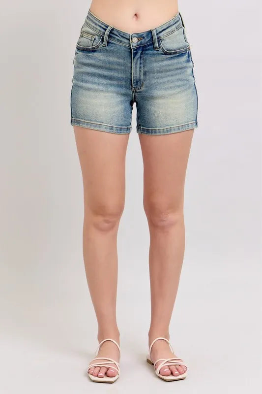c9ee90a53f0748c0ab52361295510db4-Max-Origin Judy Blue V-Front Vintage Wash Shorts - Image 1