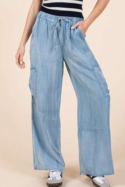 ca244e3a-9638-4269-9ec4-7e136a9d614d-Min Mittoshop Washed Elastic Waist Cargo Wide Leg Pants - Image 1