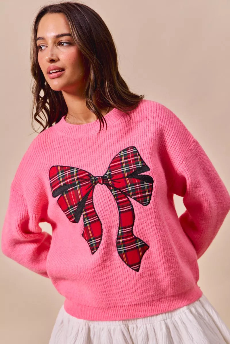 cbfc4fbfb732404481c56effc7c7001d-Max-Origin SO ME Checker Plaid Ribbon Christmas Holiday Sweater - Image 1