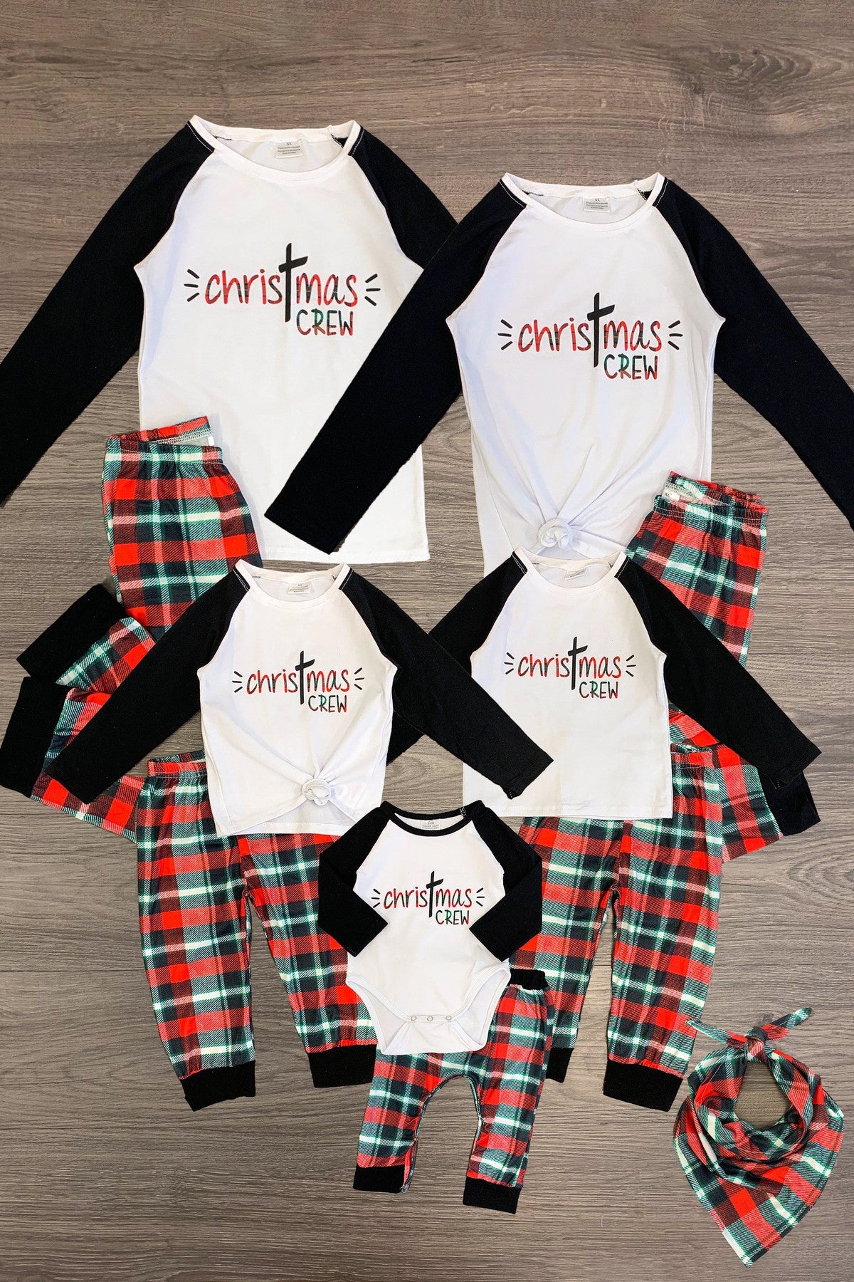 christmas-crew-plaid-family-pajamas-and-pet-bandana-pajamas-sparkle-in-pink-948404 "Christmas Crew" Plaid Family Pajamas - AND PET BANDANA! - Image 1
