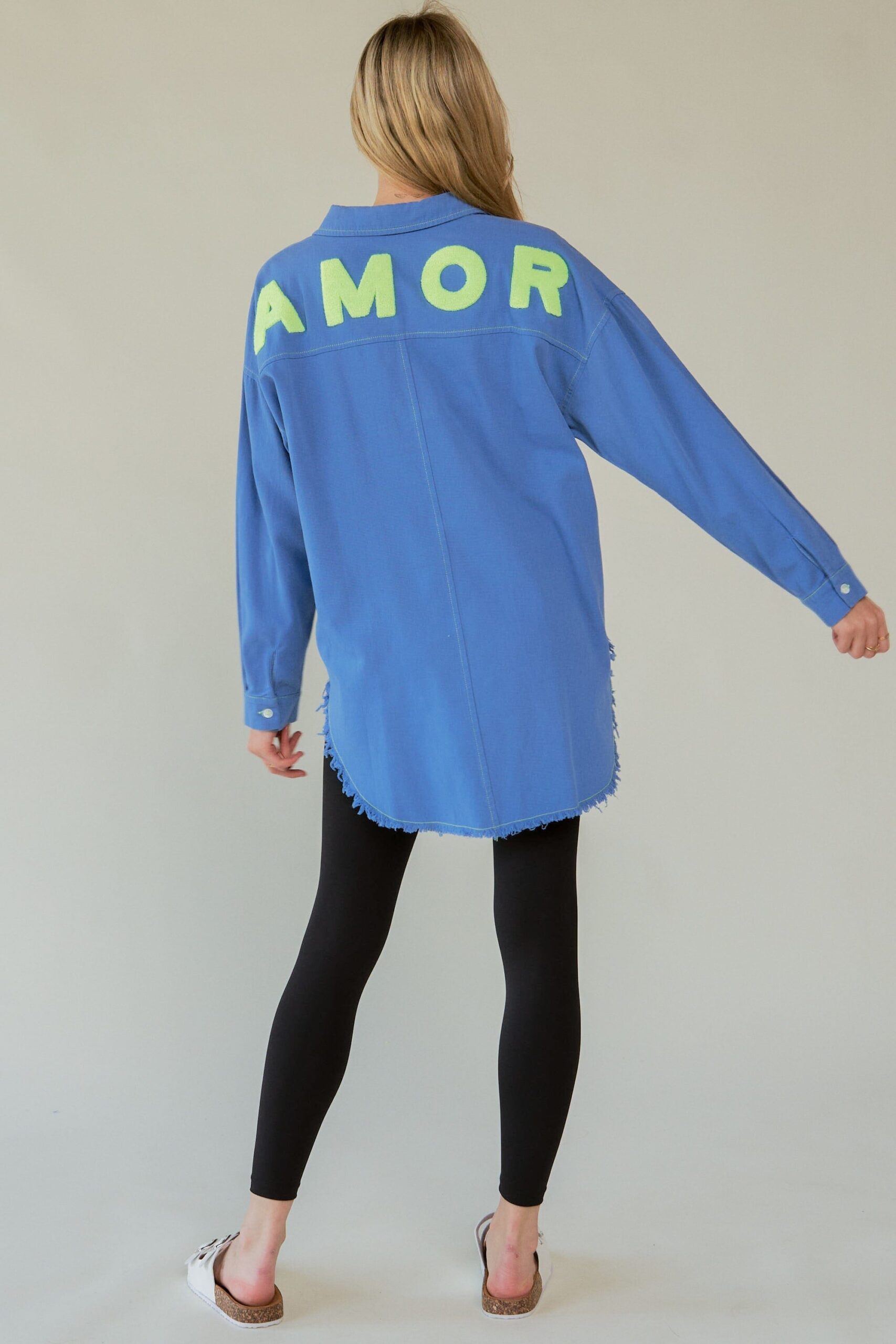 d0d04ad9-b8d9-433f-b796-c9977b362c8c-Max Davi & Dani Letter Back Raw Hem Half Button Shirt - Image 1