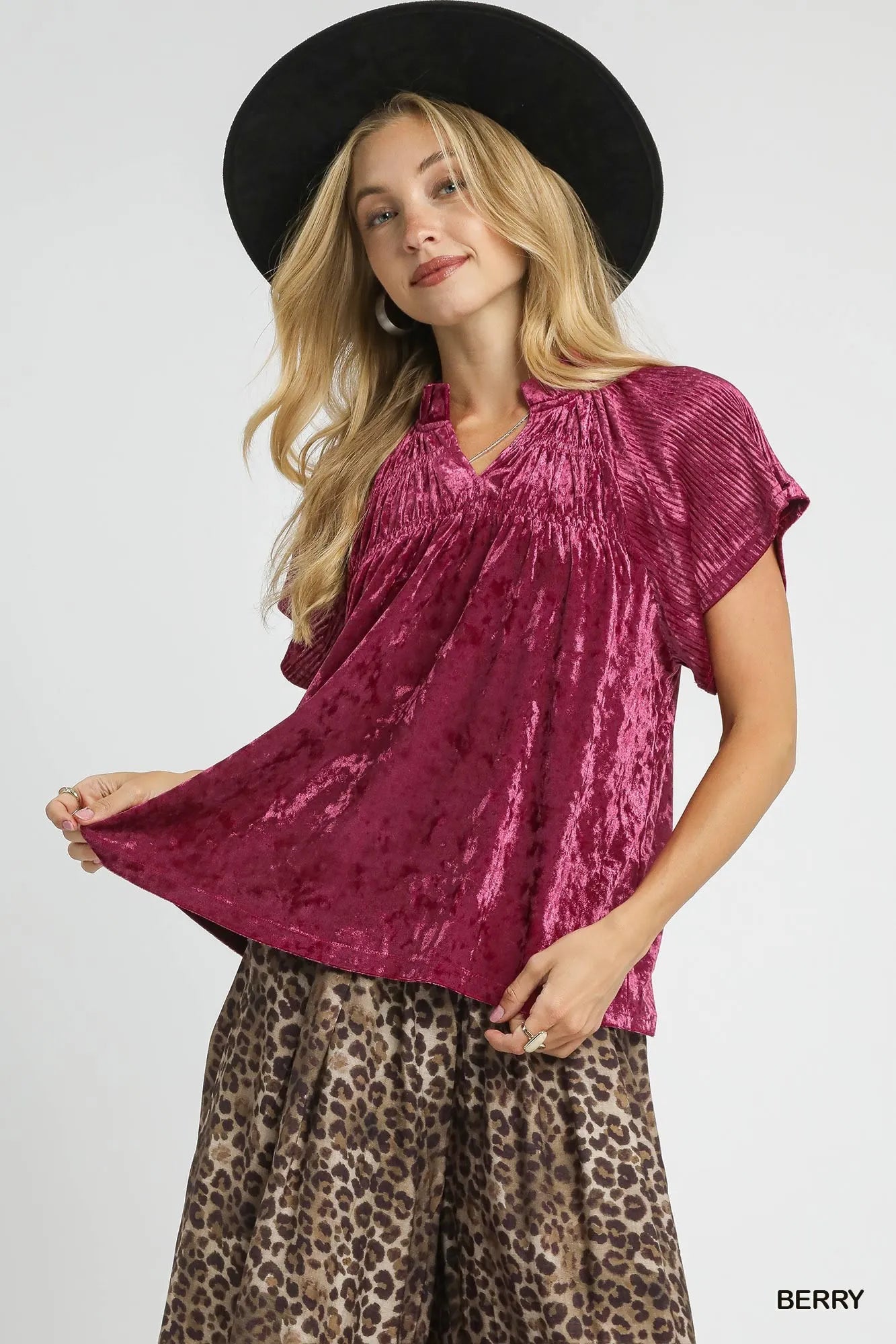 d16ef76d-d12f-48e4-a2e5-dc2a6b4f904c-Max-Origin Umgee Crushed Velvet Pleated Blouse - Image 1