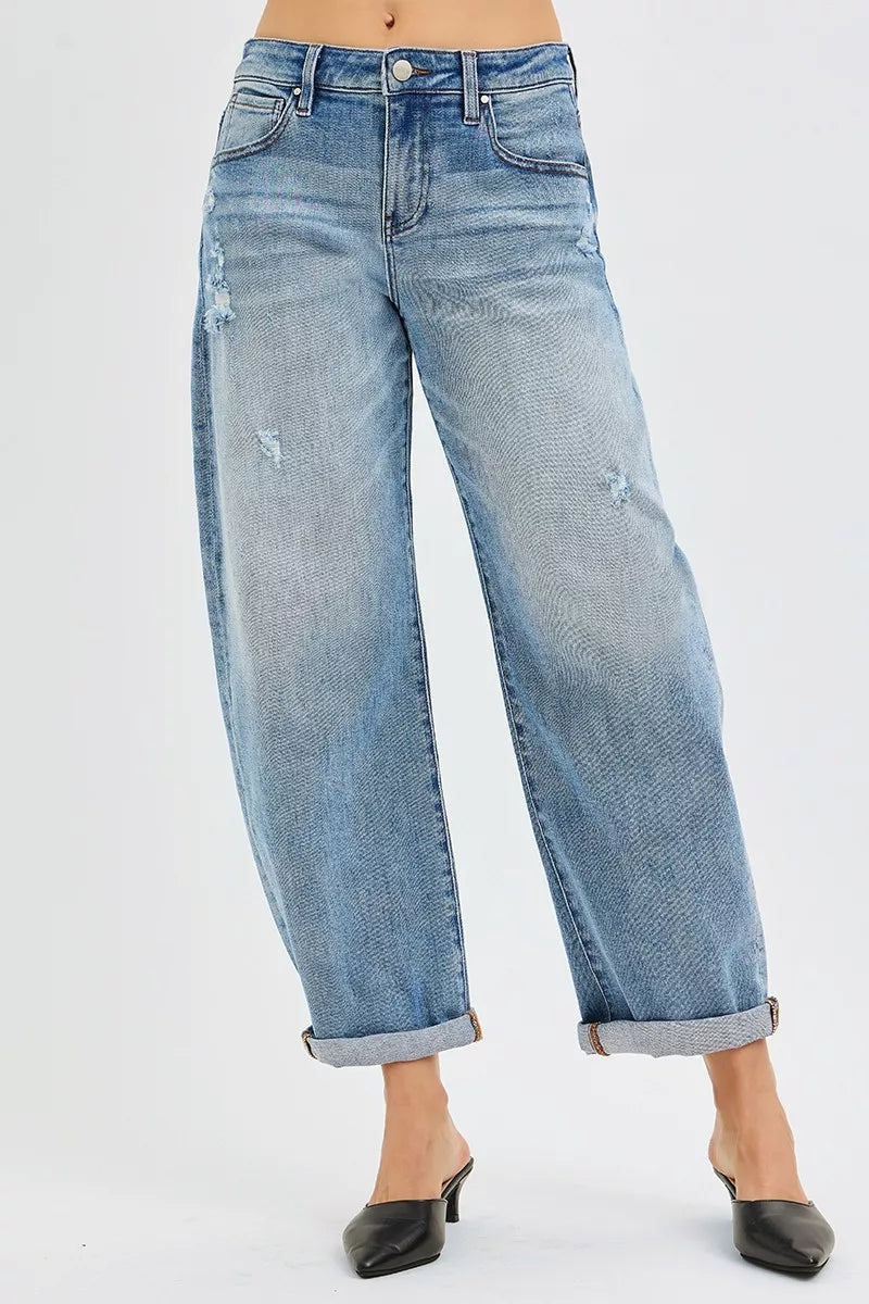 d191b0e6130844e48a6ffcdfb6bff938-Max-Origin RISEN Full Size Slouchy Ankle Length Barrel Jeans with Cuffs Plus Size - Image 1