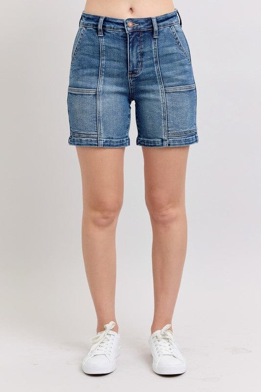 d32c9540-ffe0-47ad-b992-157029aaca65-Max Judy Blue Full Size High Rise Denim Shorts Plus Size - Image 1