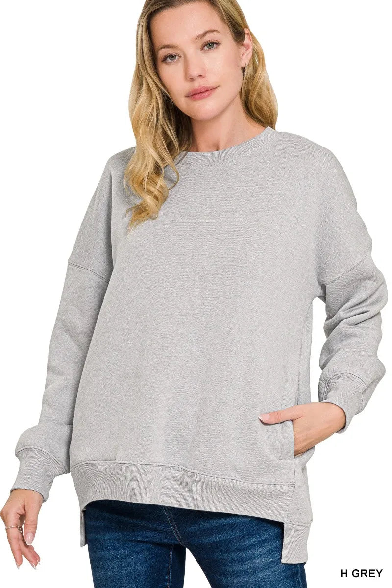 d504947503a3414cb12440ffe457c4a3-Max-Origin Zenana Full Size Fleece Hi-low Boyfriend Sweatshirts with Pockets Plus Size - Image 1