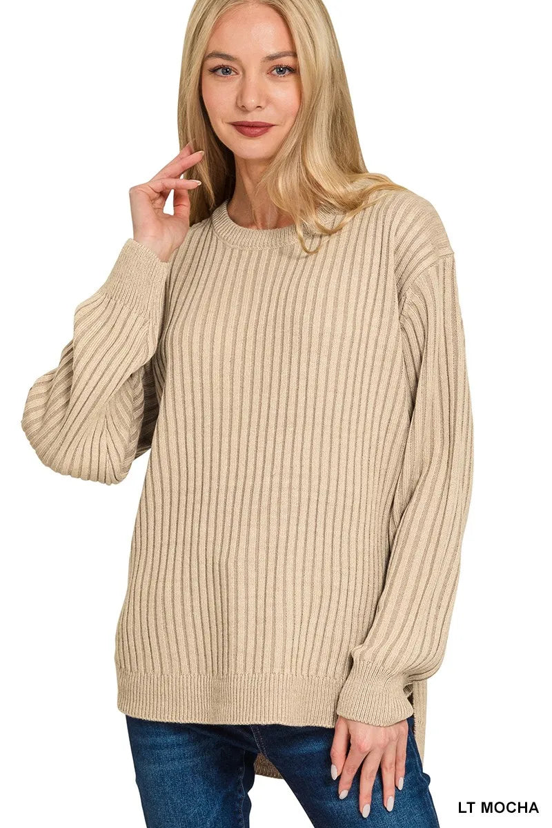 da89abf36d6e40a5a02edc7d4b9d5df0-Max-Origin Zenana Curved Hem Two-Tone Ribbed Sweater - Image 1