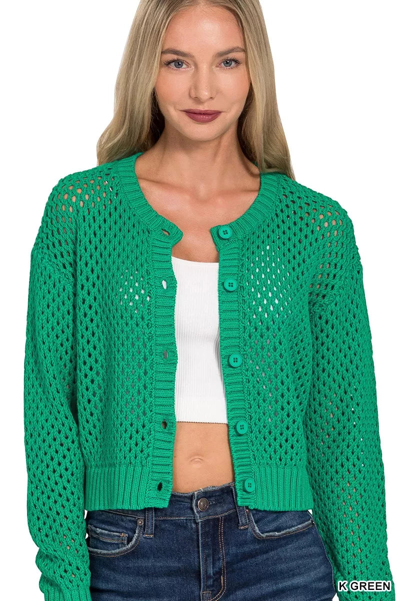 dd1269a60b1b4cdc8abbc441dcda8d91-Max-Origin Zenana Button Down Lightweight Crochet Cardigan Sweater - Image 1