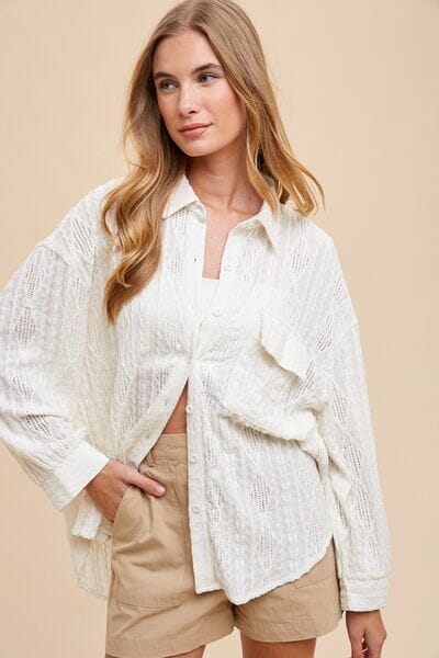 eb07baf7-4636-401a-b860-d9cfe56bcab4-Min Annie Wear Openwork Button Down Drop Shoulder Shirt - Image 1