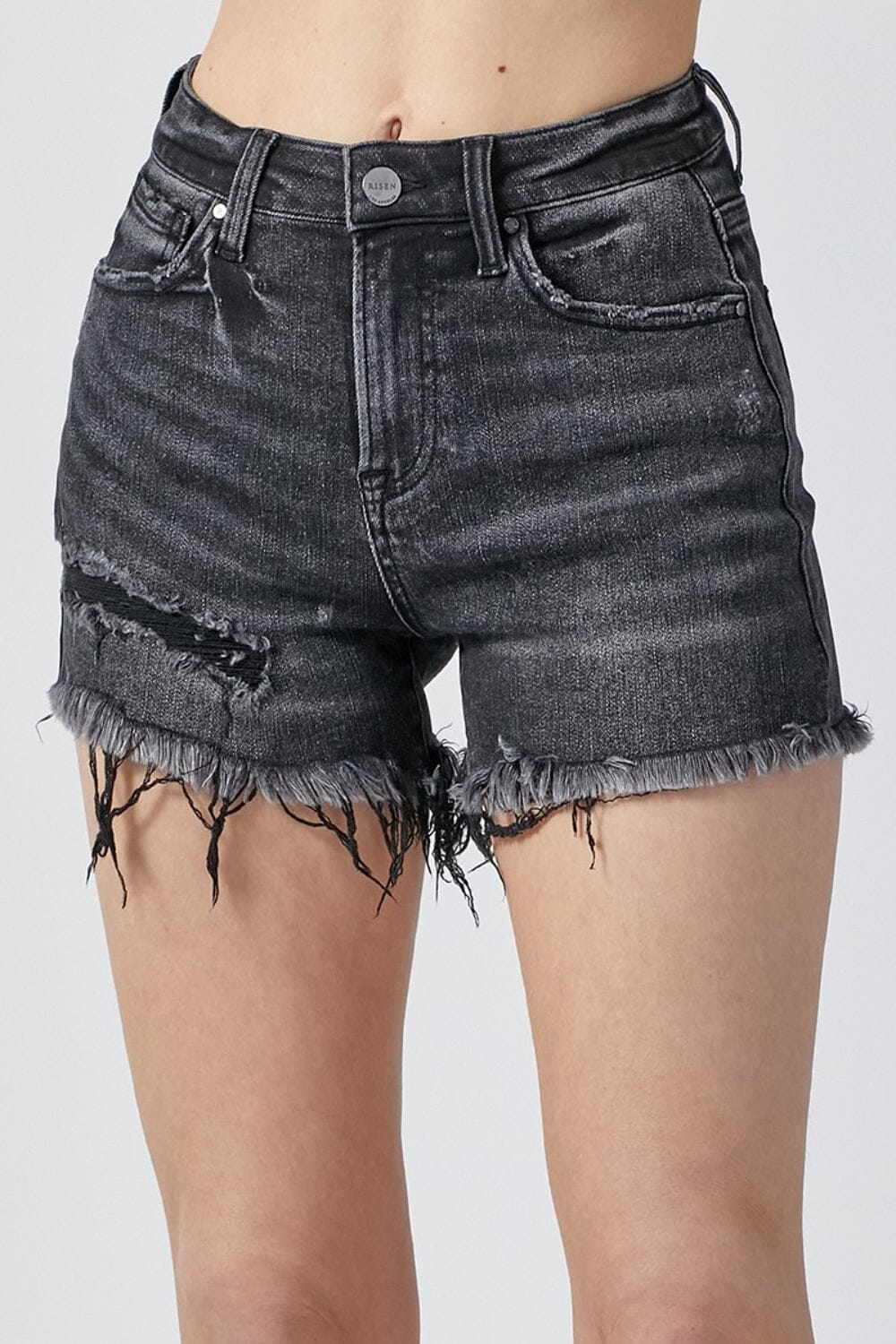 ed098edf-8efc-4a77-b9b3-559b523ccf4e-Max RISEN Raw Hem Denim Shorts with Pockets - Image 1