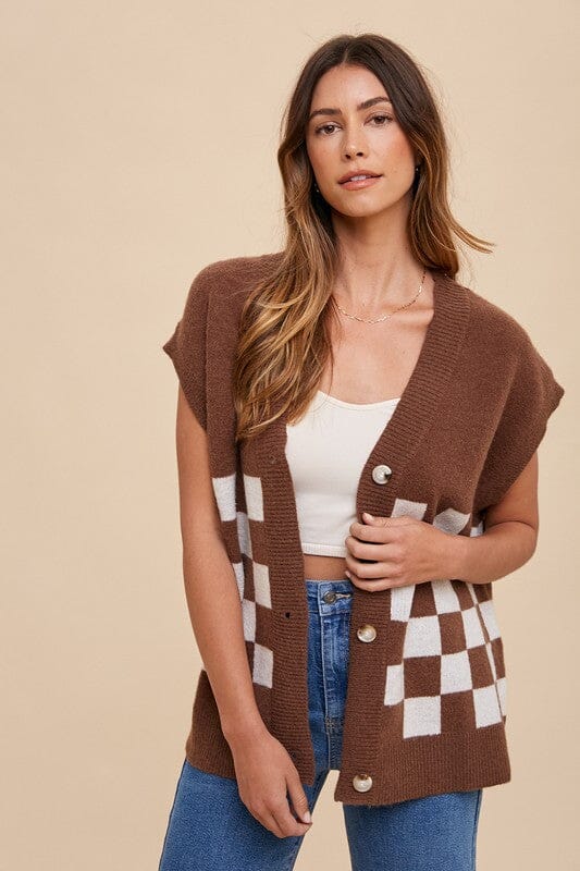 ed1fa97c-66d7-48ed-842a-60cedd06dc83-Max Annie Wear Checkered Button Down Short Sleeve Cardigan - Image 1