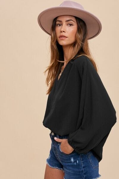 ed8b5e5b-b075-48ba-b857-8db18bdb5ec8-Min Annie Wear Notched Batwing Sleeve Blouse - Image 1