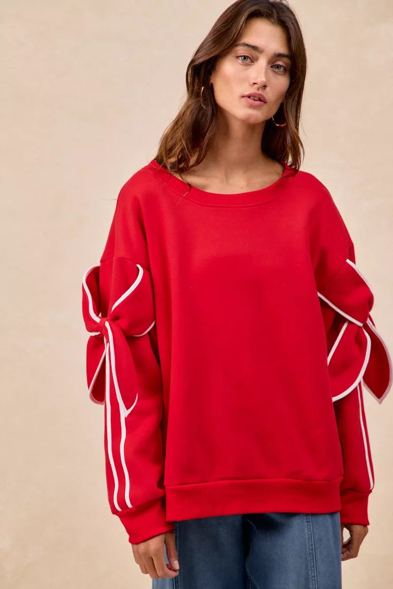 f09a91c4-c8cf-450f-8870-bdfc788768eb-Max-Origin BiBi Bow Detail Sleeves Fleece Sweatshirt - Image 1