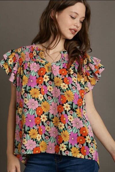 f34c113f-370a-40f8-bce4-7b9cc7df926c-Min Umgee Full Size Floral Printed Smocked Top Plus Size - Image 1