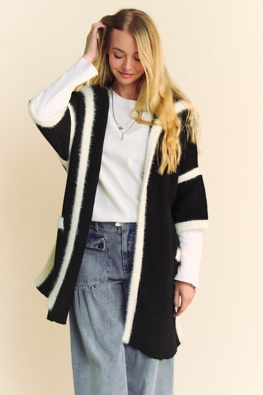 f5adb9ff-1682-4b21-9ee6-94c36051a6c3-Max Davi & Dani Fuzzy Trim Open Front Loose Fit Cardigan - Image 1
